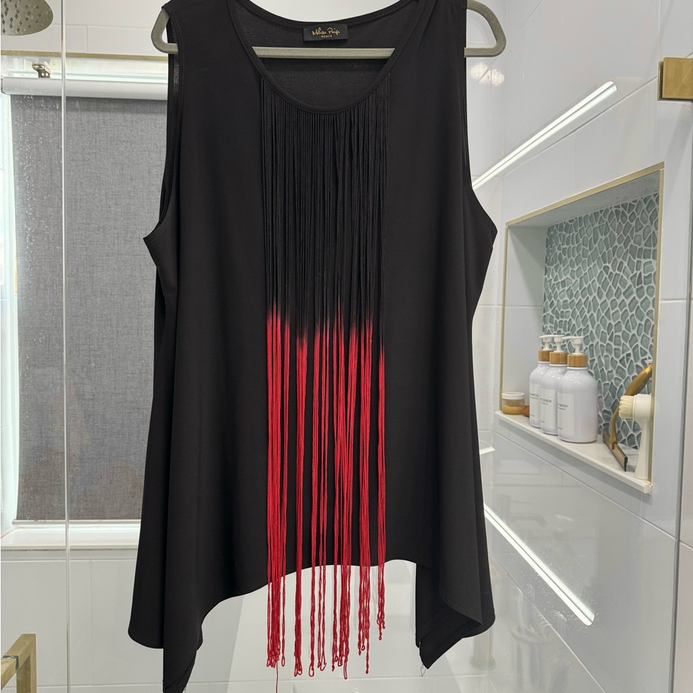 Melissa Paige Woman Black and Red Fringe Women's Top